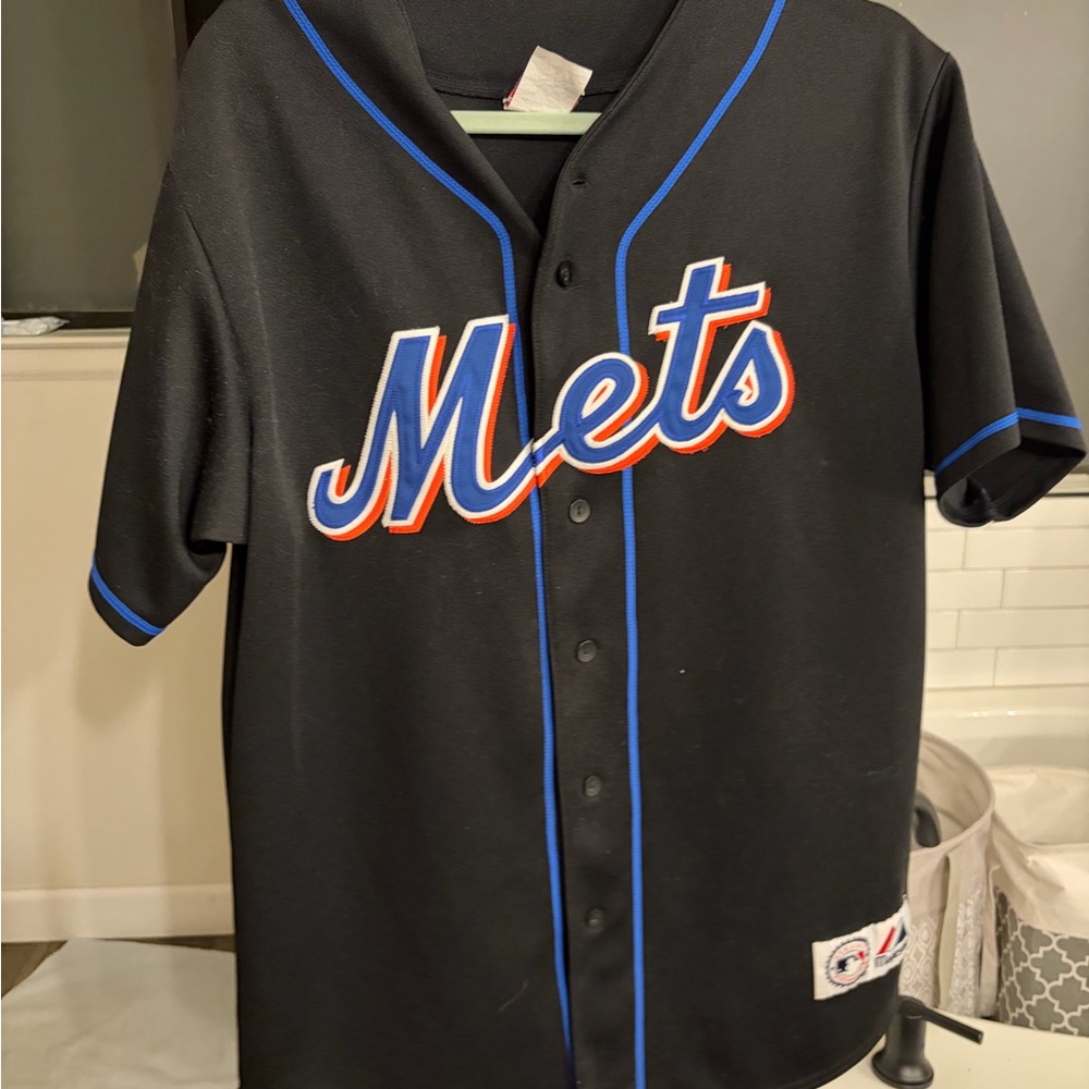 Majestic Black Mets Jersey with Blue Trim